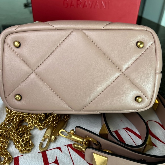 Valentino Mini Roman Stud Leather Top Handle Bag - small - Rose Cannelle - Picture 9 of 10